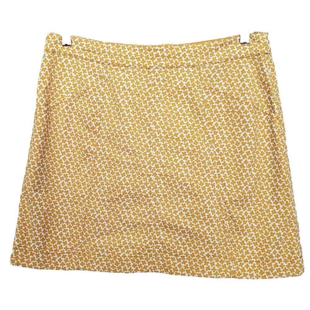 Boden Yellow Cotton Blend Flower Print A-Line Twill Skirt with Pockets Size 8P